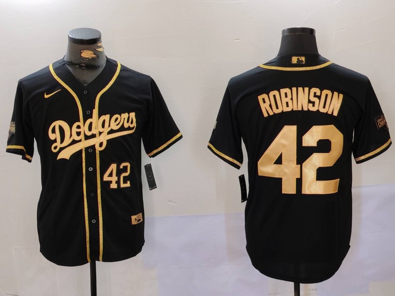 Men Los Angeles Dodgers 42 Robinson Black Game 2024 Nike MLB Jersey style 912